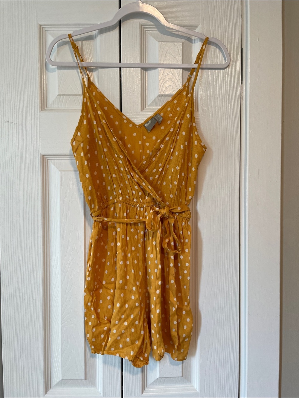 ASOS Yellow and White Polka Dot Tie Waist Romper